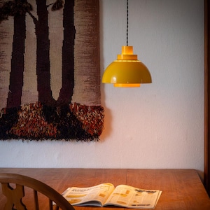 Pendant Lamp: Yellow Plastic, Danish Nordisk Solar Minisol, 1960s Mid-Century Modern