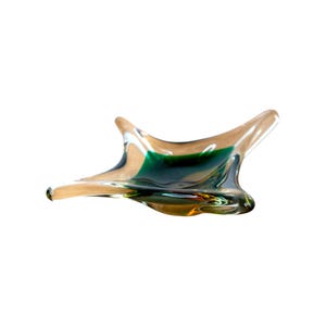 Vintage Murano Glass Dish: Green & Yellow Mid-Century Modern Bowl