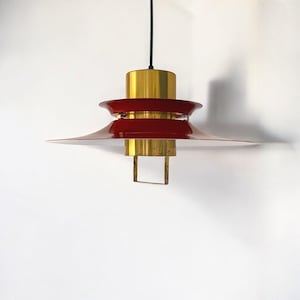 Hanglamp: messing, midden van de eeuw modern, Deense Vitrika, Scandinavische hanglamp jaren 70
