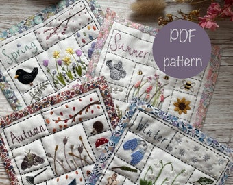季節ごとのステッチサンプル PDF: 春、夏、秋、冬の刺繍デザイン (即時ダウンロード)