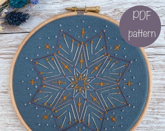 Shining Star Mandala Embroidery PDF Pattern, Winter Embroidery Design, Instant download embroidery pattern