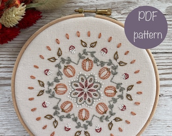 Autumn Spice Mandala PDF Pattern, Instant Download Embroidery Design, Autumn Stitching Pattern