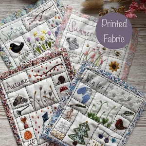 Seasonal Stitching Sampler: Embroidery Design on Printed Fabric