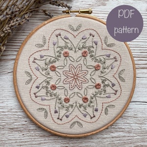 Vintage Rose Mandala PDF Pattern and Full Instructions, Mandala Embroidery Design, Instant PDF Sewing Pattern