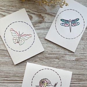 Geometric Minibeast Embroidered Card Designs: Hand Sewn Card Instructions (PDF Pattern)
