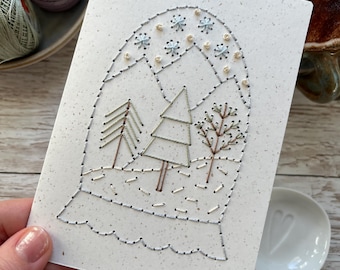 Embroidered Snowglobe Christmas Card Pattern: Hand Sewn Winter Scene (PDF Download)