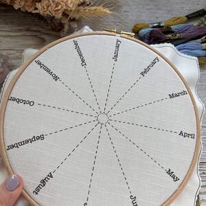 Blank Phenology Wheel Embroidery Fabric, Seasonal Monthly Embroidery Design, A Stitch a Day Printed Embroidery Fabric