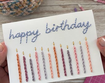 Embroidered Birthday Card PDF Pattern: Hand Sewn DIY Card (Instant Download)