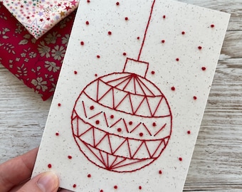Embroidered Christmas Bauble Card Pattern: Hand Sewn Designs (PDF Download)