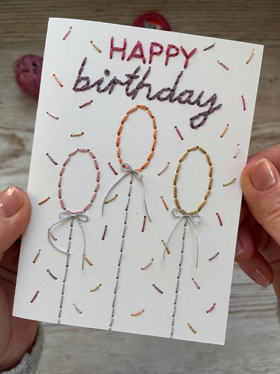 Embroidered Birthday Balloons Card PDF Pattern: Hand Sewn DIY Card (Instant Download)