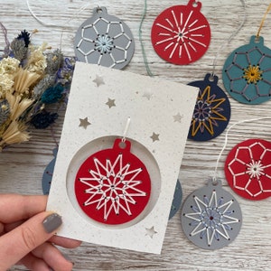 Stitch Your Own Card Embroidery Eco Friendly Craft Kit - Hanging Baubles, DIY Christmas Card Kit, Christmas Decoration Kit