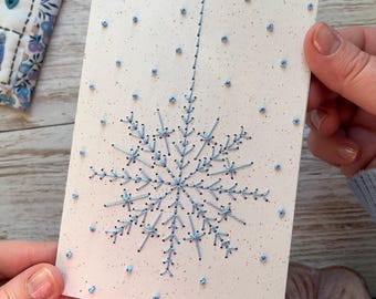 Embroidered Snowflake Christmas Card Pattern: Hand Sewn Card (PDF Download)