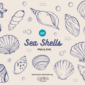 Zeeschelp clipart handgetekende illustraties SVG png-kust iconen doodle illustraties strand thema