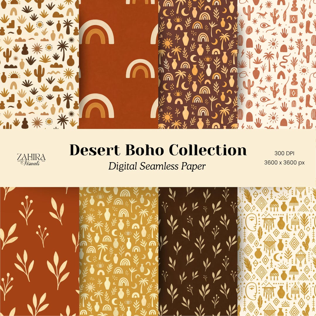 Desert Boho Seamless Pattern Digital Paper Set of 25 - Boho-themed ...