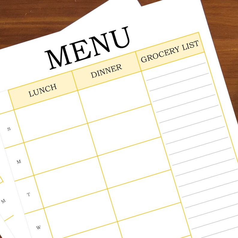 Meal Planner Lunch, Dinner, Grocery List 2 Printable/digital Download