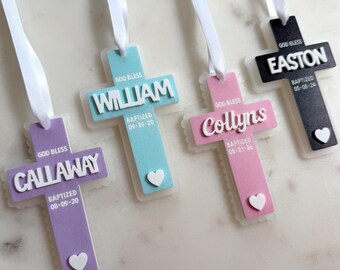 Modern Personalized Baptism Cross | God Bless Baby Crib Cross | Baptized Keepsake Ornament | Christening Gift