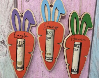 Personalized Wooden Easter Basket Tag, Kids Money Holder, Hand Painted