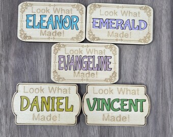 Personalized Kids Art Magnet | Handmade Wood, Acrylic Name Inlay