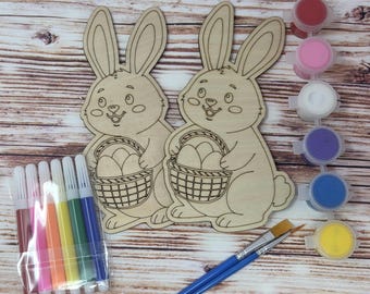 Personalized Easter Bunny Coloring Kit | Wooden Craft, Basket Stuffer