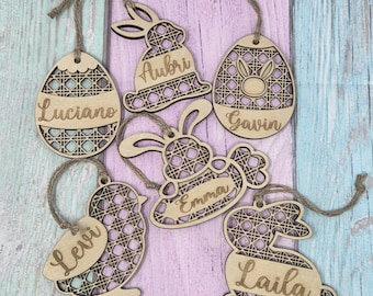 Personalized Wooden Easter Basket Tag, Bunny Egg Name Tag