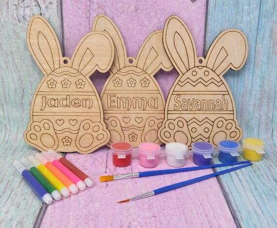 Personalized Easter Bunny Coloring Kit | Wooden Name Art Craft