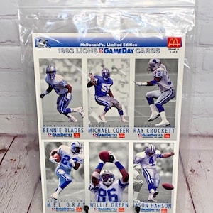 Tarjetas de juego de los Detroit Lions de McDonald's de edición limitada de 1993 / Incluye hojas A, B y C / Ver fotos y leer detalles