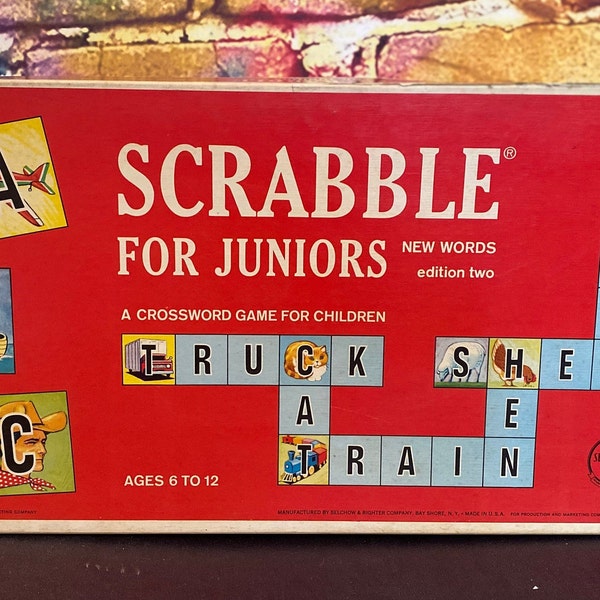 Vintage Scrabble For Juniors Edition Two by Selchow & Righter 1964 - A Crossword Game for Children - Ages 6 - 12 - Complete Game!