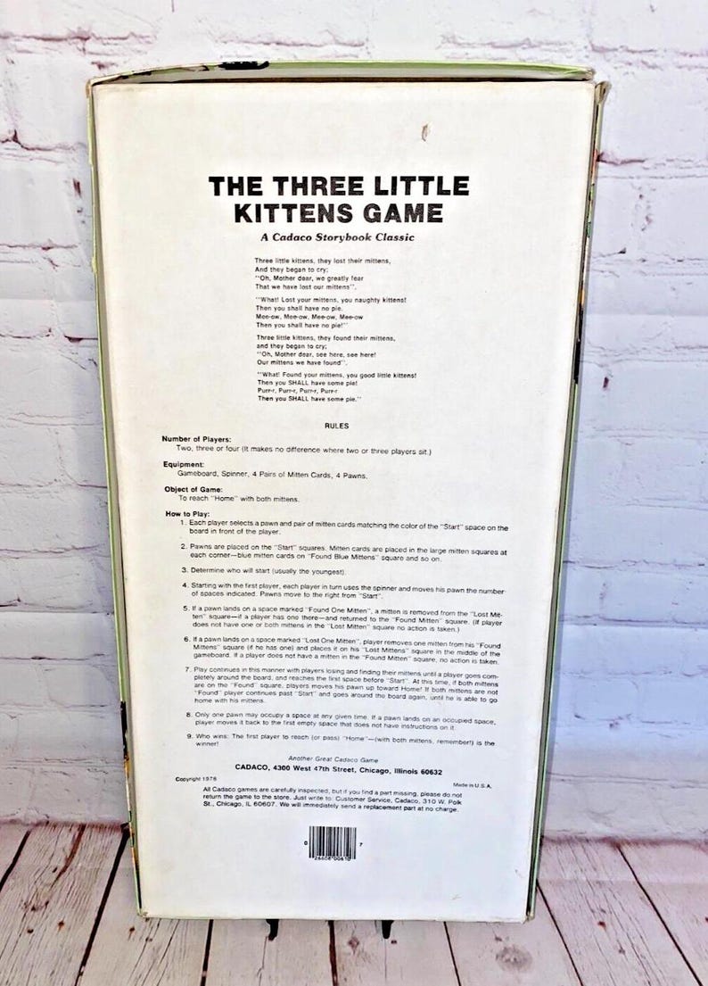 The Three Little Kittens Board Game by Cadaco 1978 | A Storybook Classic Game For 2-4 Players | Ages 4 - 10 | See Photos & Read! image 2