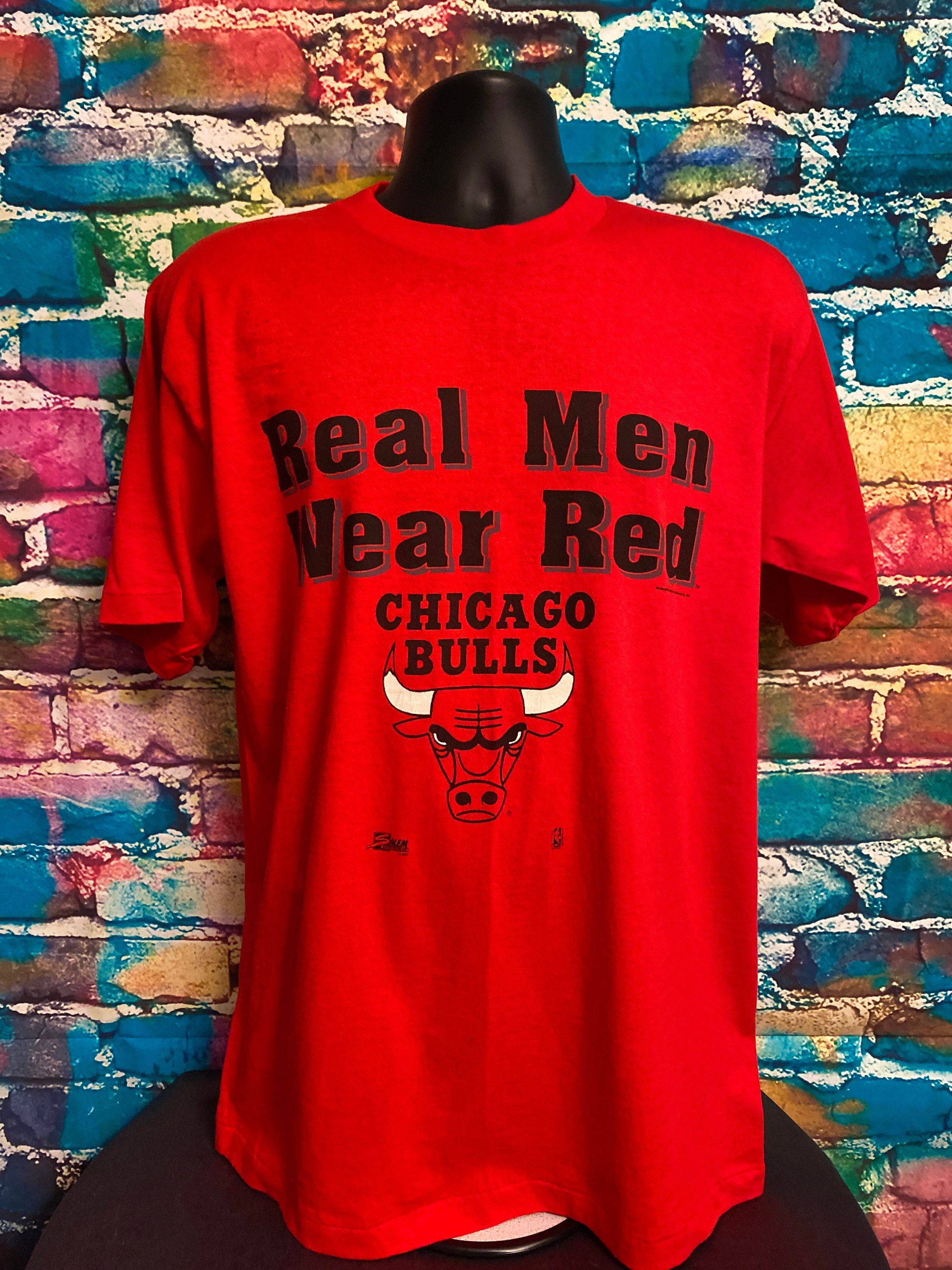 Vintage Chicago Bulls Real Men Wear Red T-Shirt NBA Basketball