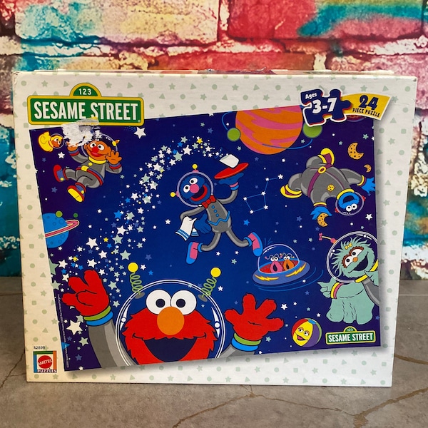 Sesame Street "Outer Space" Scene 24 Piece Puzzle by Mattel 2000 | Ages 3 to 7 | Elmo | Cookie Monster | Ernie | Puzzle is Complete!