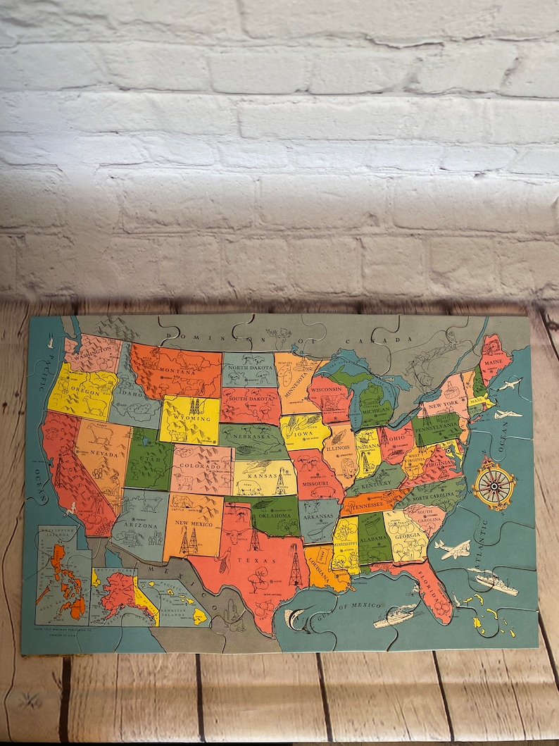 Vintage United States Map Puzzle by Whitman Publishing Co. 1942 Puzzle ...