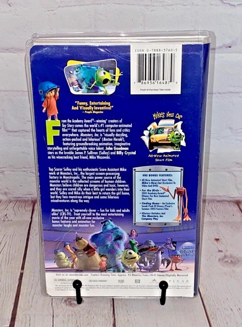 Monsters, Inc. VHS by Disney Pixar 2001 Rated G Runtime 93 Mins See ...