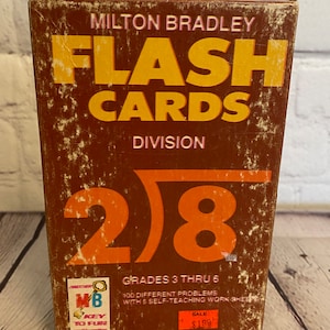 Milton Bradley Flash Cards Division | Grade 3 bis 6 | 100 verschiedene Aufgaben mit 5 Selbstlern-Arbeitsblättern | 1963 | Lehrreich