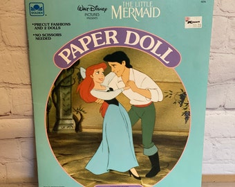 Walt Disney Pictures presenteert papieren poppen &quot;The Little Mermaid&quot; van Golden 1991 | Voorgesneden mode en 2 poppen | Geen schaar nodig | Nooit gebruikt
