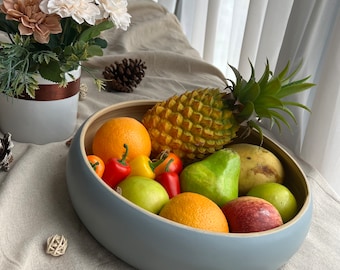 Fruit Bowl For Kitchen Counter, Decorative Bowl, Large Serving Bowl Or Fruit Basket For Kitchen, Spun Bamboo, Wooden Bowl (Grey)
