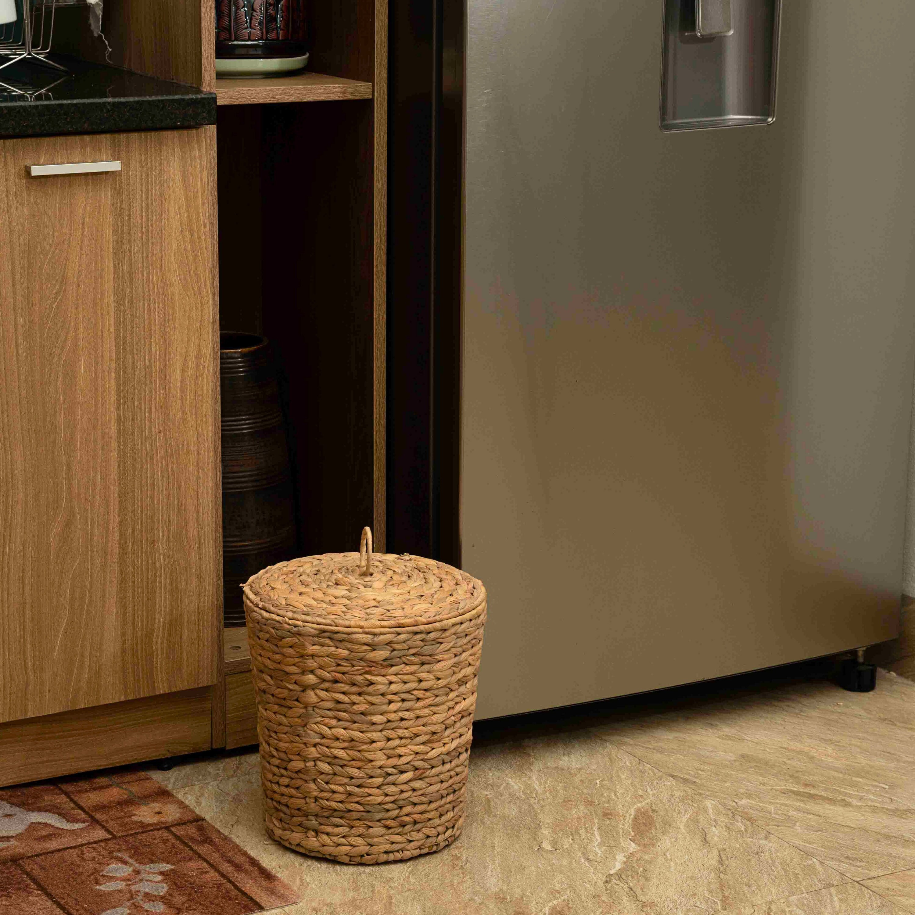 Wicker Trash Can With Lid 3 Gallon Small Trash Can in Office Boho Waste