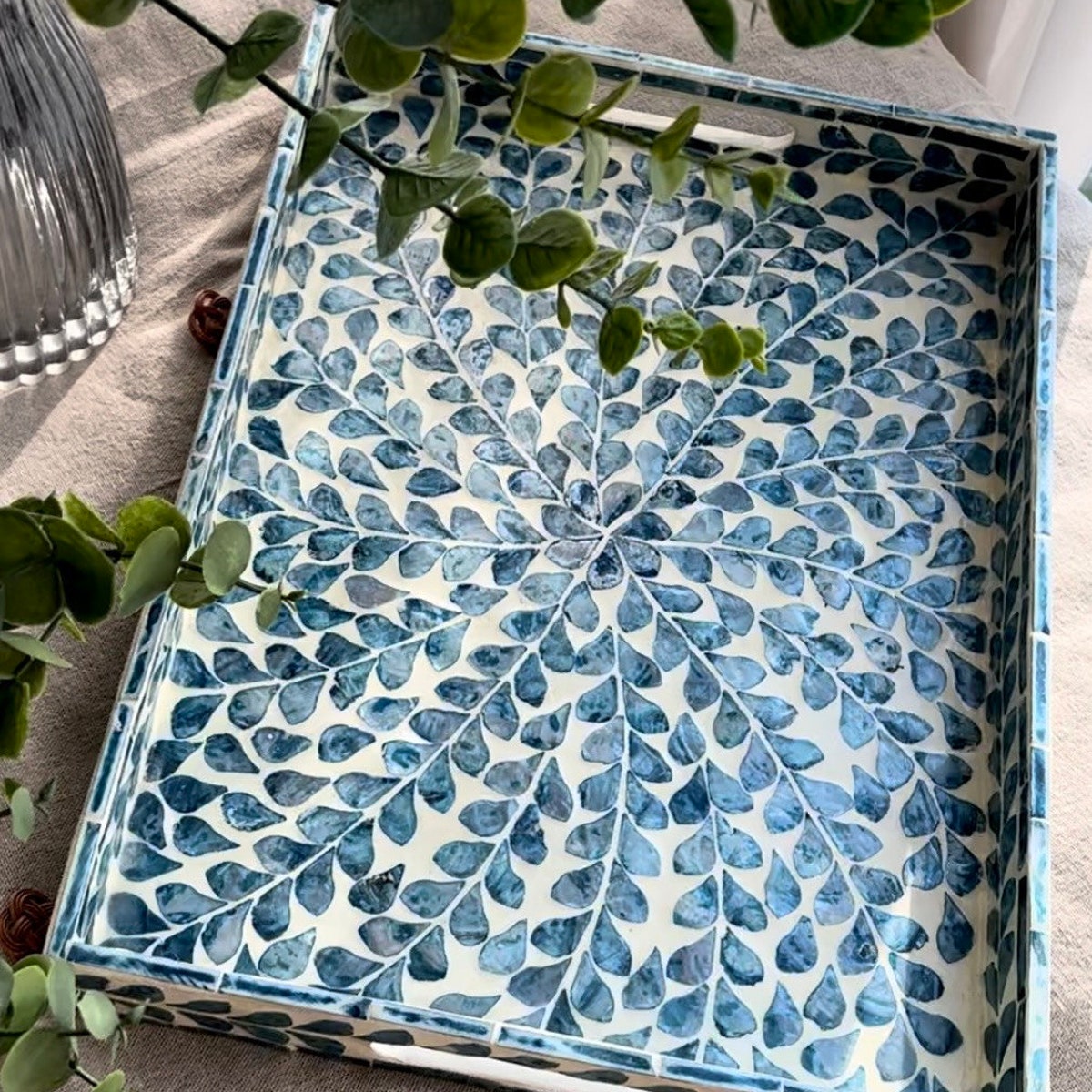 Large Mother of Pearl Floral Serving Tray