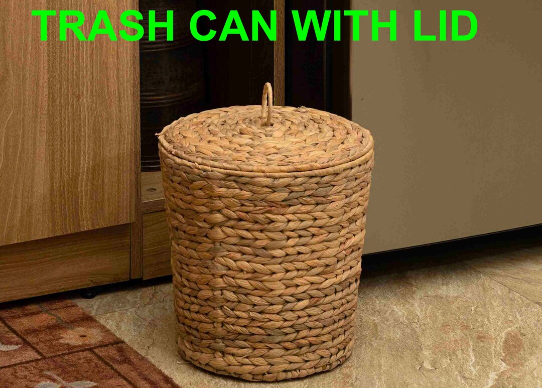 Wicker Trash Can With Lid 3 Gallon Small Trash Can in Office Boho Waste
