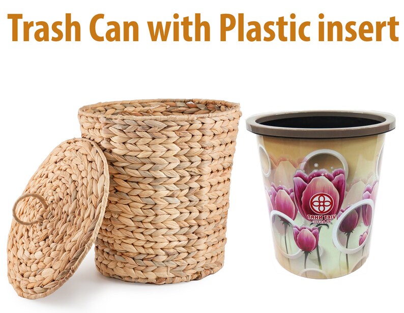 Wicker Trash Can With Lid 3 Gallon Small Trash Can in Office Boho Waste Basket Office Garbage