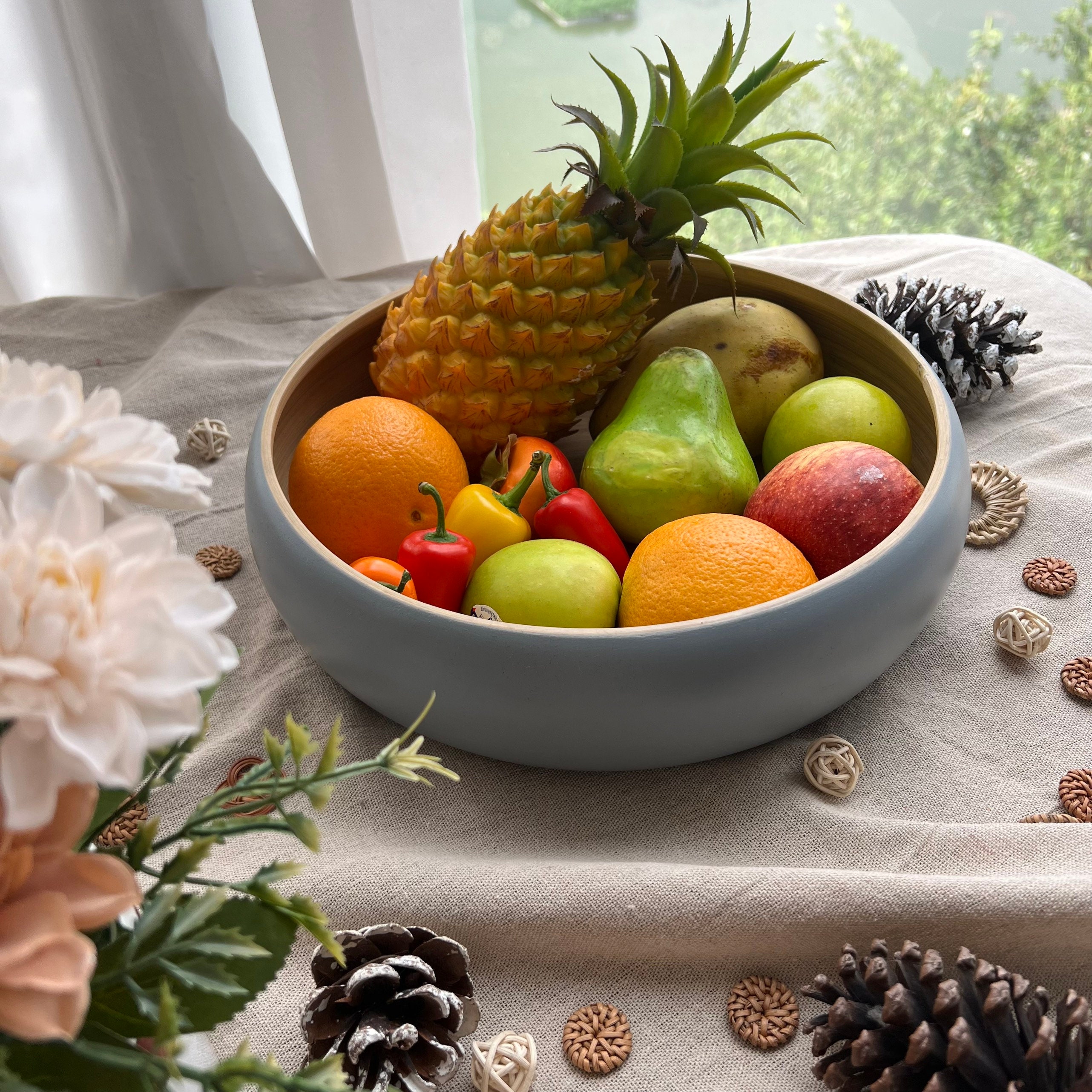 Furnian Fruit Bowl, Decorative Modern Fruit Basket for Kitchen Counter Cake  Snacks Storage Mother Day Gifts - White