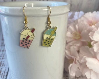Boba drink with Hypoallergenic French Hook Silver sterling/ Kawaii earrings Boba drink/Love Boba/Bubble drink earrings
