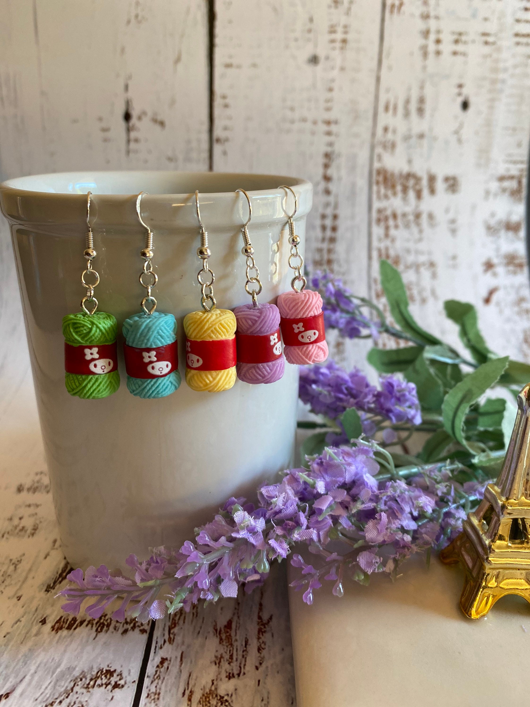 3D Mini Woolen Yarn  Resin with Hypoallergenic French Hook Silver sterling/ Kawaii earrings Mini Yarn/Love Knitting or Crochet