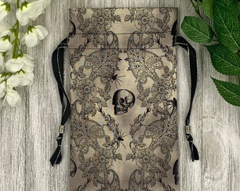 Skull Spider Tarot Bag/ Custom Tarot Pouch/ Keepsake Bag / Drawstring Bag / Oracle Bag / Crystal Bag / Tarot Pouch / Cosmetic Bag