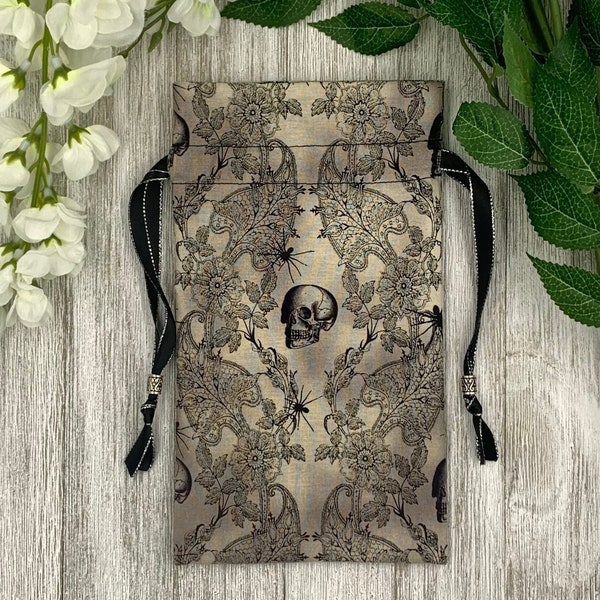Skull Spider Tarot Bag/ Custom Tarot Pouch/ Keepsake Bag / Drawstring Bag / Oracle Bag / Crystal Bag / Tarot Pouch / Cosmetic Bag