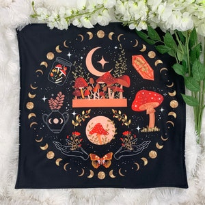 Mushroom Moon Phase Altar Cloth, Tarot Cloth, Altar Decor, Double Sided Altar Cloth, Wall Hanging, Dice Mat, Centerpiece