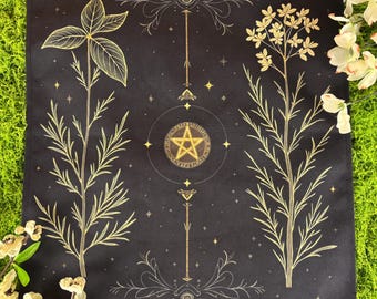 Plants Altar Cloth, Tarot Cloth, Altar Decor, Divination Cloth, Wall Hanging, Spiritual Decor, Dice Mat, Centerpiece, Tarot Tablecloth