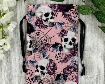 Skull Web Tarot Bag/ Custom Tarot Pouch/ Keepsake Bag / Drawstring Bag / Oracle Bag / Crystal Bag / Tarot Pouch / Cosmetic Bag