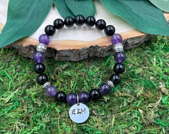 Amethyst/Tourmaline Crystal Bracelet, Crystal Bracelet, Custom Bracelet, Gemstone Bracelet, Stretchy Crystal Bracelet, Healing Jewelry