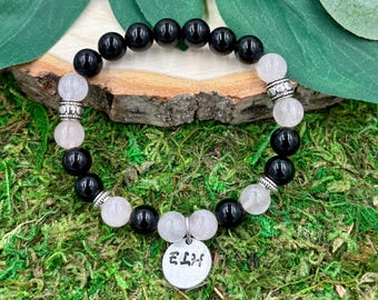 Rose Quartz/Onyx Crystal Bracelet, Crystal Bracelet, Custom Bracelet, Gemstone Bracelet, Stretchy Crystal Bracelet, Healing Jewelry