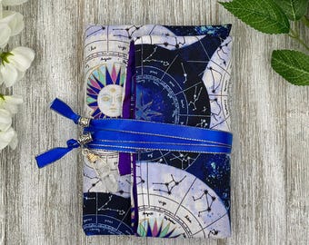 Reversible Silk Lined Tarot Wrap / Zodiac Tarot Wrap / Tarot Supplies / Tarot Deck Storage / Tarot Cloth / Tarot Supplies / Altar
